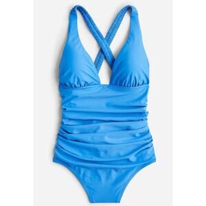 NEW‎ J. Crew Women’s Size 0 Scrunchie-strap Plunge One-Piece In Blue NWT